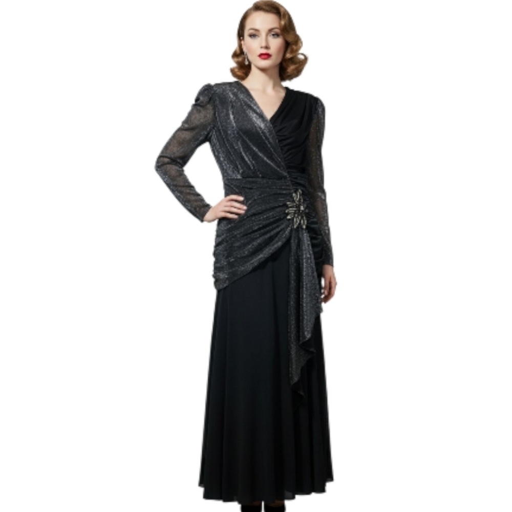 Vtg 80s Filigree LTD Black Silver Beaded Gown 12